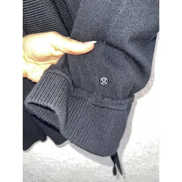 LULULEMON Black Knit 100% Merino Wool Sweater MINT Tie Cinch Waist (C1) - Picture 5 of 9
